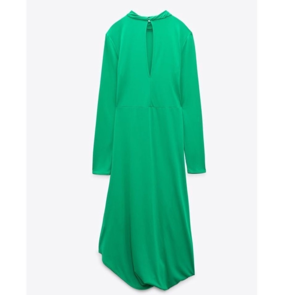 Zara Green FLOWY DRAPED DRESS - Picture 8 of 11